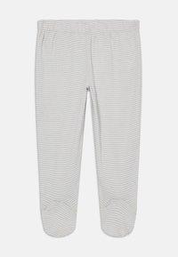 Lys grå leggings med et subtilt stripete mønster, elastisk linning og myk stoff. Runde mansjetter ved anklene fullfører designet.