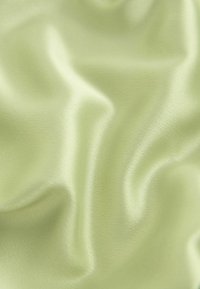 Svetlo zelena satenasta tkanina z gladko, sijočo teksturo, značilna po mehkih gubah in nežnih valovih, ki ustvarjajo tekoč videz.