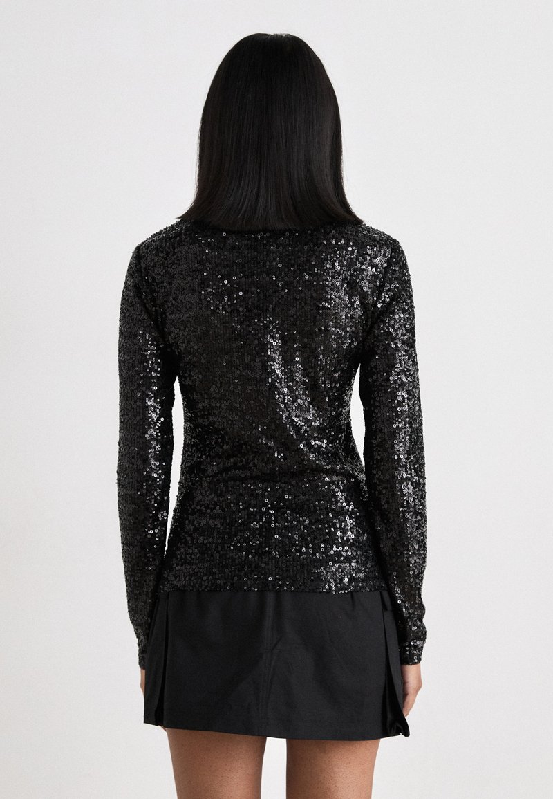 WearAll - Top Moulant Étoffe Texturé Dentelle Paillette á Manches