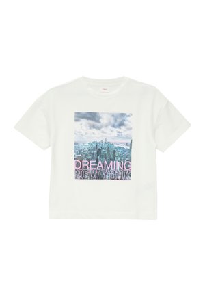 À BASE FENDUE SUR LES CÔTÉS - T-shirt imprimé - creme