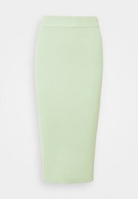 Ribbade blyertskjol i ljusgrön, med en figurnära silhuett och elastisk midja. Slät textur med en knälång design.