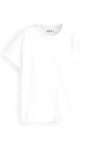 White cotton t-shirt with short sleeves, round neck, and a soft texture. Features a printed "NEXT" label inside the collar.