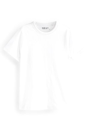 Witte katoenen T-shirt met korte mouwen, ronde hals en een zachte textuur. Beschikt over een bedrukte 'NEXT' label aan de binnenkant van de kraag.
