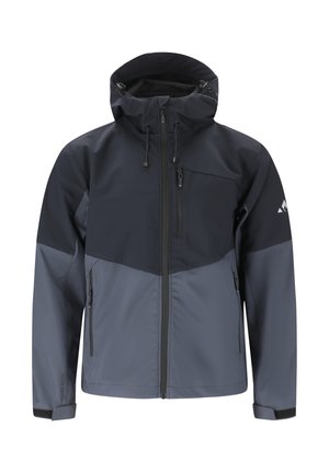 Herre tofarvet sort og grå vandtæt hættetrøje med lynlåslommer foran og på brystet samt justerbare manchetter.