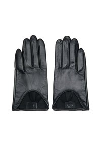 Černé kožené rukavice bez podšívky s hladkým povrchem, s přiléhavým střihem, jemným prošíváním a otevřenými manžetami.