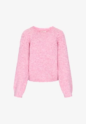 Heled roosa, lühikesed varrukad, pehmest ja kohevast materjalist kootud sviiter. Omab pikki varrukaid, millel on lillemustriga tikandid õlgadel.