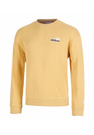 Felpa gialla con girocollo e maniche lunghe, con un piccolo logo "Wilson" sul petto in alto a sinistra e sul polsino della manica.