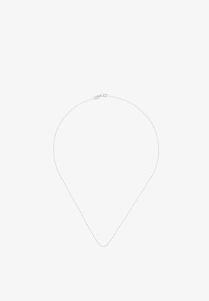 Delicata collana sottile in argento con piccolo moschettone a forma di aragosta e un anello circolare aggiuntivo per la regolazione della misura.