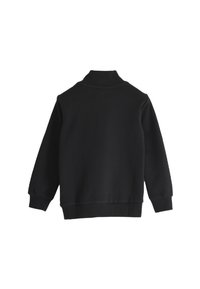 Schwarzer Sweatshirt mit hohem Kragen, langen Ärmeln und gerippten Bündchen. Glatte Textur, gestaltet mit einer schlichten Silhouette und ohne sichtbare Muster.