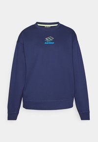Felpa blu navy in misto cotone, con collo rotondo, maniche lunghe e logo Lotto multicolore al centro.