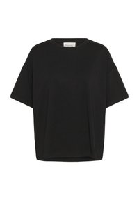 T-shirt nero a maniche corte realizzato in cotone morbido, con colletto girocollo e un piccolo logo ricamato sul petto.