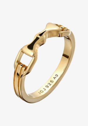 Ring i guldfarvet tone med design af en hestebid og indgraveret "JGJ 925 Ag" indeni båndet, hvilket angiver sterlingsølvmateriale.