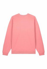 Sweat-shirt rose avec un col rond, des manches longues et des poignets côtelés. Confectionné dans un matériau doux, il présente une couleur unie sans motifs visibles.
