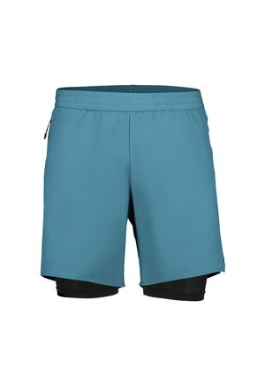 Pantaloncini sportivi blu con strato interno compressivo nero e vita elasticizzata con tasca laterale con zip.