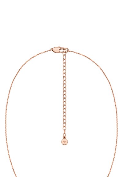 Armband aus Roségold mit feiner Kette, ausgestattet mit einem Karabinerverschluss und einem verstellbaren Verlängerungskettchen mit kleinem, rundem Anhänger.
