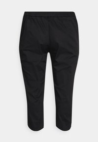 Svarta cropped byxor med elastisk midja, tillverkade av ett slätt tyg, med rak benform och utan ytterligare detaljer.