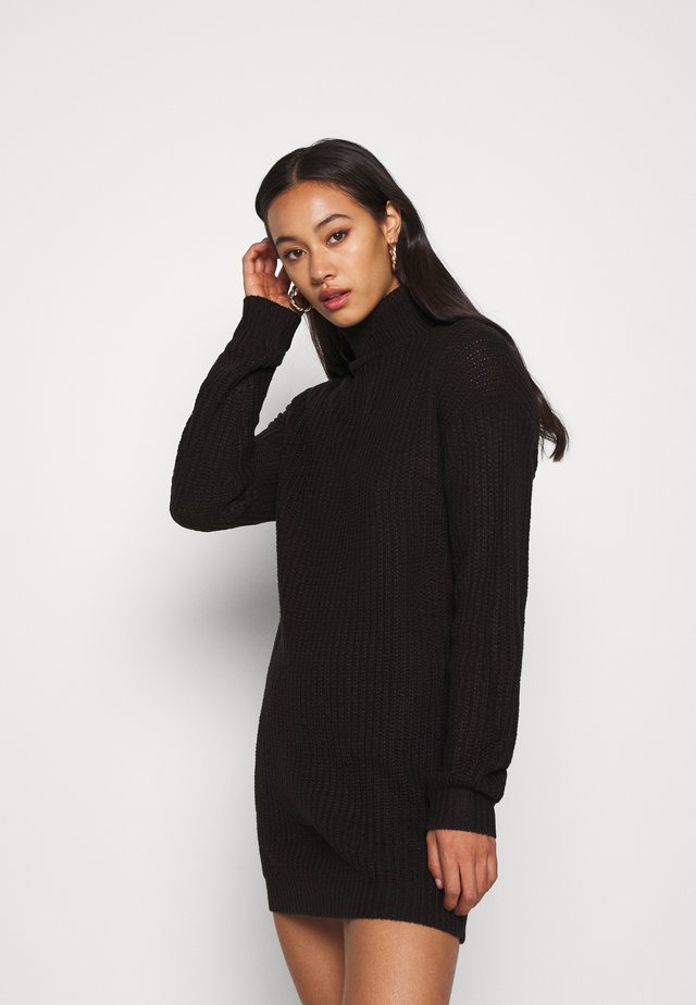 ROLL NECK BASIC DRESS - Robe pull - black