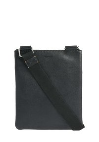 Sac bandoulière en cuir noir avec une finition textur�ée, doté d'une large sangle réglable et d'un design minimaliste.
