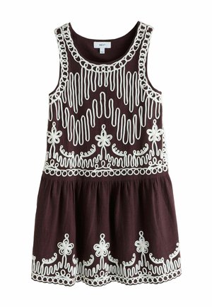 Next, REGULAR FIT - EMBROIDERED TAPEWORK MINI DRESS . - Freizeitkleid - chocolate brown