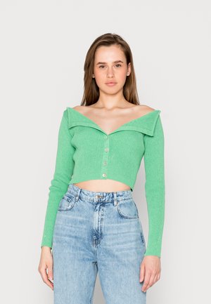 OFF SHOULDER CROPPED CARDIGAN - Cardigan - green