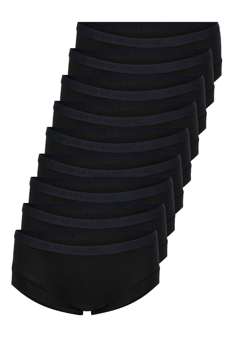 Sorte bomuldsunderbukser med en glat tekstur, prydet med en mørk elastisk talje, præget med "JBS of Denmark," vist i en stak.