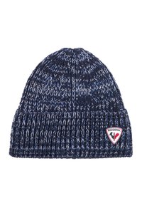 Berretto lavorato a maglia blu scuro e grigio con risvolto e patch con logo Rossignol sul davanti.