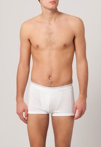 Witte katoenen boxershorts met een strakke pasvorm, voorzien van een platte elastische tailleband en gestikte details aan de voorkant en zijkanten.