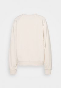 Ljusbeige sweatshirt med rund hals, raglanärmar och ribbade mudd och fåll. Slät textur utan synliga mönster eller accenter.