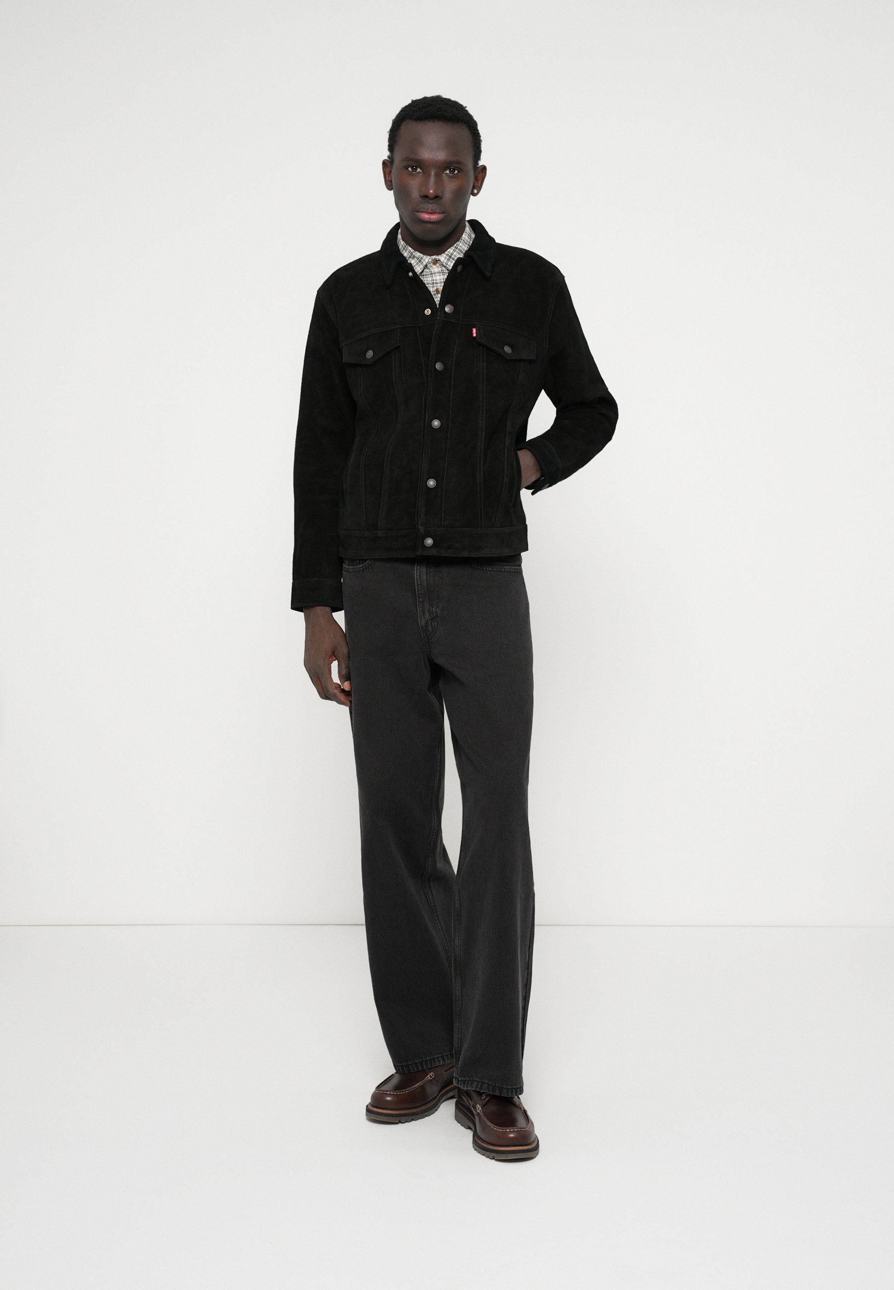 Levi's® HIGHLAND TRUCKER - Leather jacket - dark blue/dark-blue