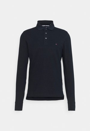 Langärmeliges Poloshirt in Marineblau aus Baumwolle, mit Kragen, drei Knöpfen und einem kleinen Logo auf der linken Brust.
