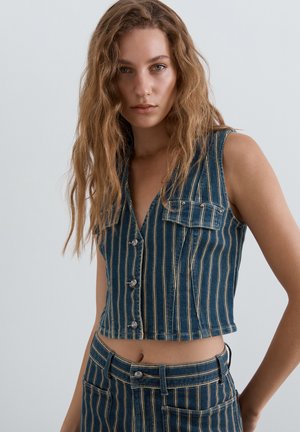 Scalpers, SCALPERS SCSTRIPES DENIM VEST - Waistcoat - indigo stripes
