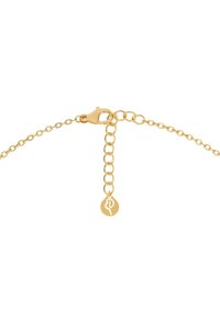 Kuldne ketislise käevõru, millel on krevettide kinniti, reguleeritav pikkus linkide aktsentidega ning väike silt, millel on logo või emblem.