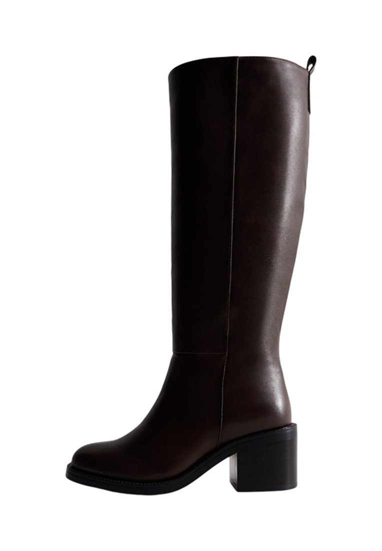 Stivale donna alto rigido in camoscio verde scuro tacco largo liscio linea basic a punta moda altezza ginocchio zip donna stivali Malu Shoes | MaluShoes