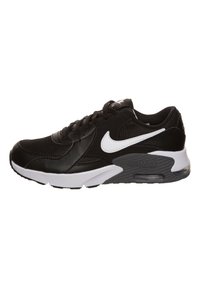 Scarpa sportiva nera realizzata in materiali in rete e pelle, con dettagli bianchi, punta arrotondata, collare imbottito e ammortizzazione air visibile nella suola.