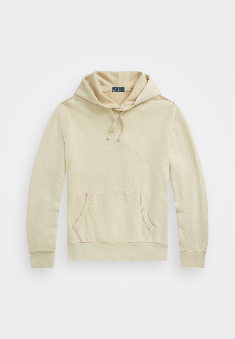 Krämliknande hoodie tillverkad av mjukt tyg, med en framficka, dragsko på huvan och en liten logotyp på bröstet. Normal passform.