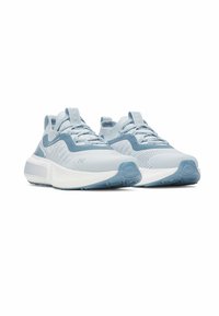 Light blue athletic shoes featuring a breathable mesh upper, textured accents, and a white rubber sole with patterned treads.