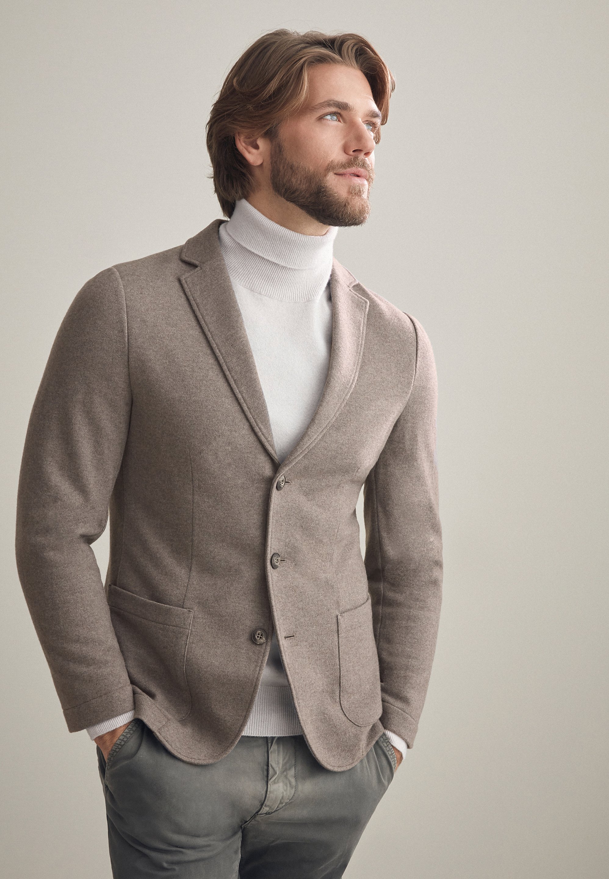 Falconeri BLAZER AUS KASCHMIRJERSEY - Blazer jacket - taupe - Zalando.de