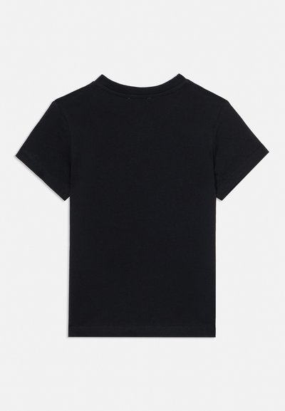 Black short-sleeve crew neck t-shirt shown from the back on a plain light background.