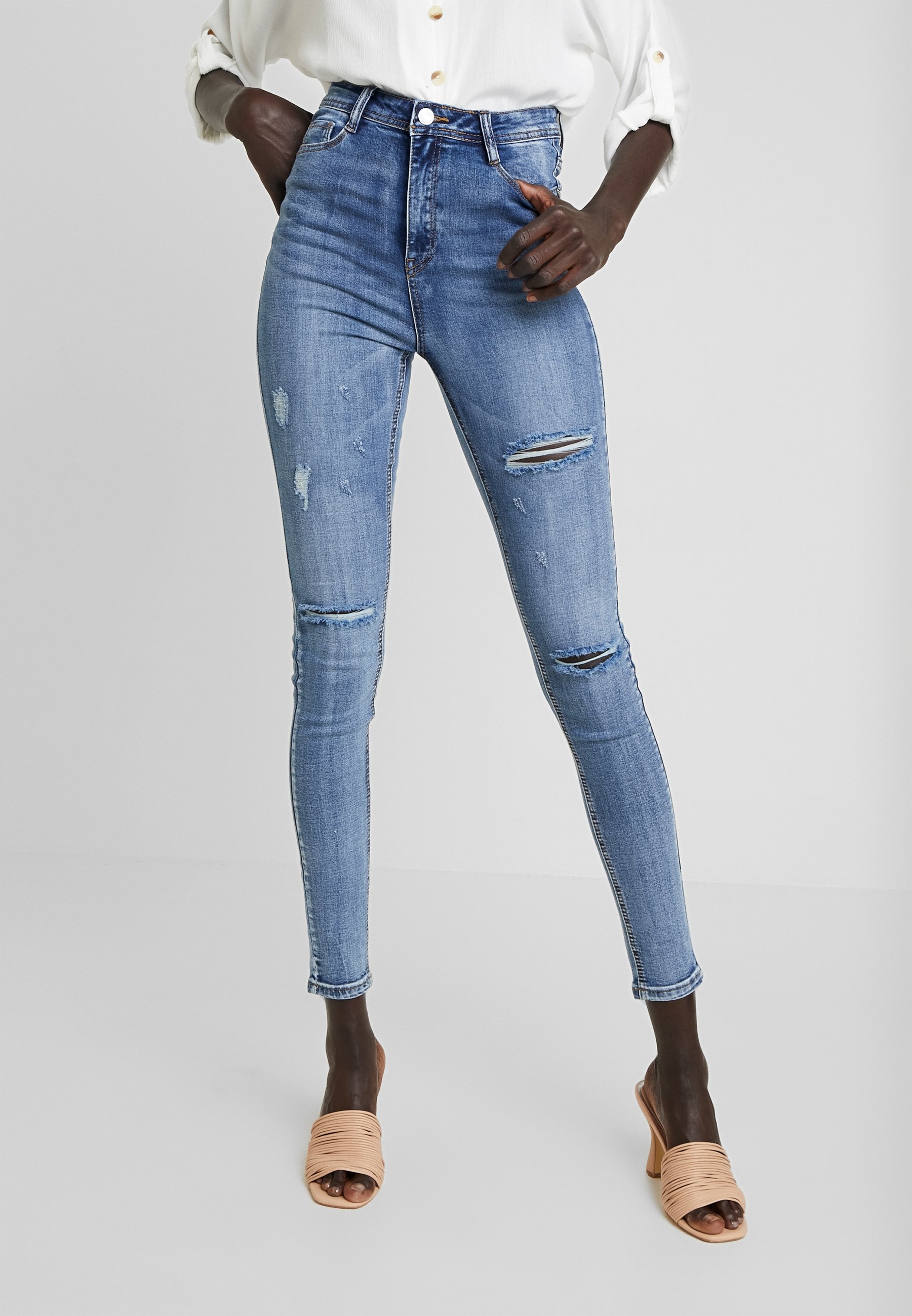 Missguided Tall Vintage Sinner Slash High Waist Jeans Skinny Fit Blue Blauw Denim Bluedenim Zalando Nl