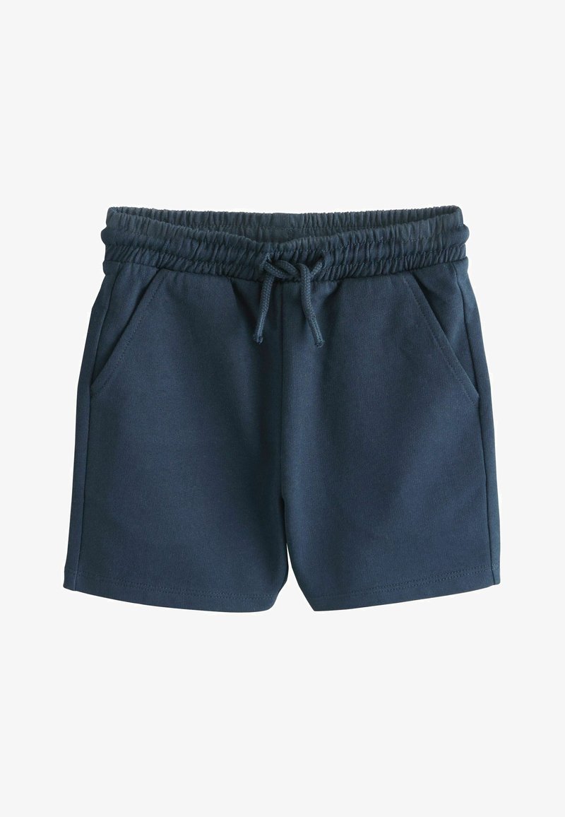 Sötét tengerészkék rövidnadrág puha anyagból, gumis derékrésszel, melyen megkötő található, valamint két oldalzsebbel. Egyszerű kialakítás, minta nélkül.