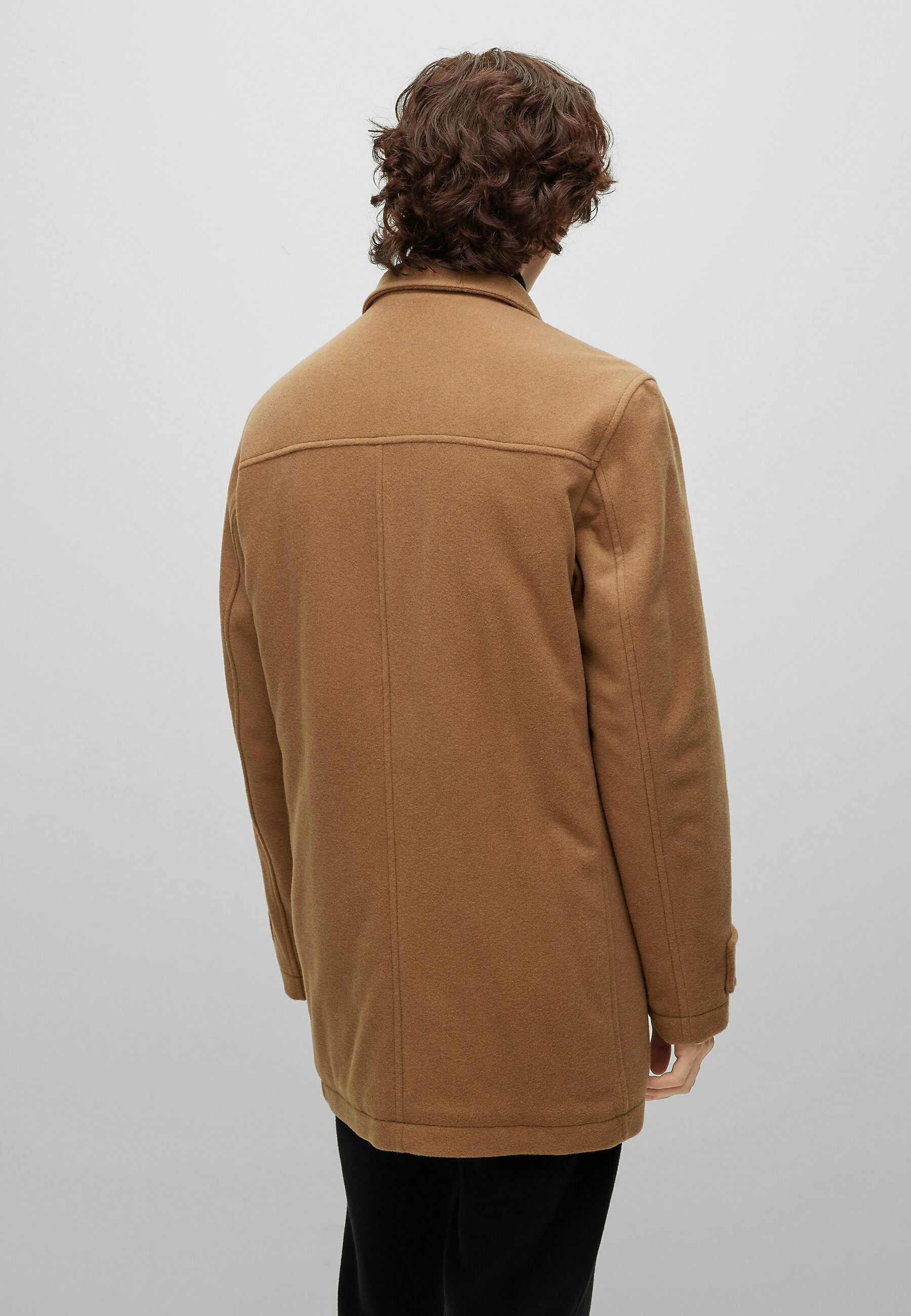 Boss Relaxed-fit Coat in A Melange Wool Blend, Men, Size 48R, Beige