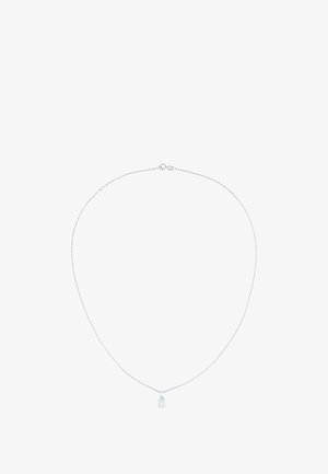 Srebrny naszyjnik łańcuszkowy z małym, przezroczystym charms am w kształcie wizjeru. Projekt jest delikatny i minimalistyczny w wyglądzie.