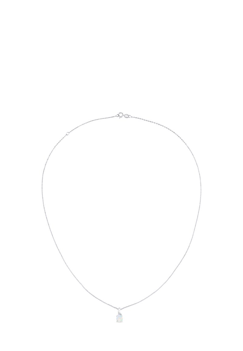Srebrny naszyjnik łańcuszkowy z małym, przezroczystym charms am w kształcie wizjeru. Projekt jest delikatny i minimalistyczny w wyglądzie.