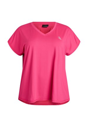 MIT V-AUSSCHNITT UND KURZEN ÄRMELN - T-shirt basic - pink peacock