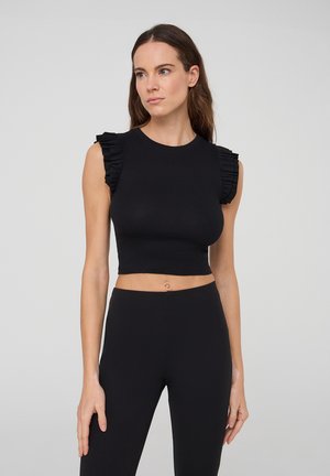 FRILLED SLEEVE CROP - Top - nero