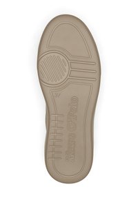Beżowa gumowa podeszwa z teksturowanymi wzorami, z uniesionymi wypustkami i wytłoczonym logo. Okrągły nosek i widoczne detale boczne. Oznaczony rozmiar 37.