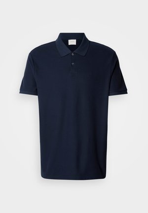 Polo shirt azul-marinho feito de algodão. Apresenta um colarinho clássico, placket com dois botões, mangas curtas e um pequeno logotipo no peito.