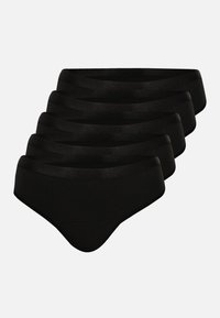 Culottes pour femmes noires, assortiment de six, présentant un tissu lisse et extensible avec un design simple et une ceinture douce et élastique.