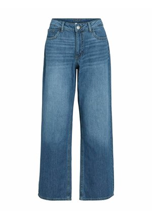 Bredde blå denim jeans med høj talje, med lukning foran, fem lommer og en let falmet finish.