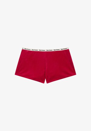 Rode geribde stoffen shorts met een zwart-wit Juicy Couture band. Het ontwerp is casual en heeft een recht gesneden vorm.